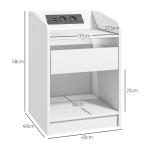 Mesa de Cabeceira com Luzes LED Gaveta Prateleira Estação de Carregamento Entrada USB e Controlo Remoto 40x40x58 cm Branco