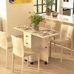 Mesa de Jantar Dobrável com Rodas Mesa Abatível com 2 Gavetas e Armário Mesa Auxiliar Multifuncional 120x60x76,5 cm Madeira