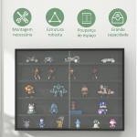 Vitrine de Parede de Madeira com Prateleiras Ajustáveis e 2 Portas Corredeiras de Vidro para Coleções Perfumes 80x9,5x60cm Preto