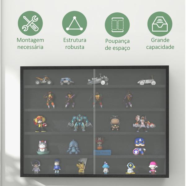 Vitrine de Parede de Madeira com Prateleiras Ajustáveis e 2 Portas Corredeiras de Vidro para Coleções Perfumes 80x9,5x60cm Preto