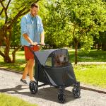 Carrinho para Cães Dobrável com Janelas de Malha Cinto de Segurança e Bolsos de Armazenamento 112x65x100 cm Cinzento