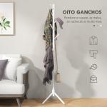 Cabide de Pé de Madeira com 8 Ganchos para Pendurar Roupa e Bolsas para Corredor Entrada 40x40x165 cm Branco