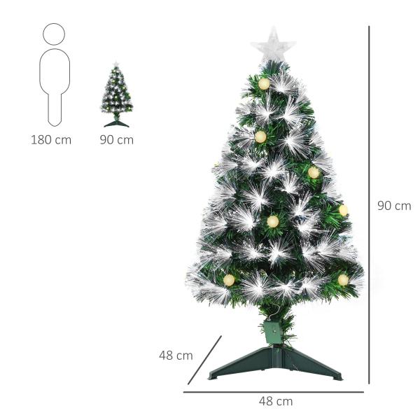 Árvore de Natal 90 cm Árvore de Natal com Fibra Óptica Árvore de Natal Artificial com 90 Luzes LED e 90 Ramos Verde e Branco