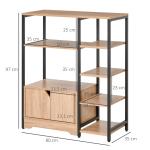 Estante para Livros com Múltiplas Prateleiras Abertas e 1 Armário com Porta Dupla Estante de Armazenamento para Escritório Sala de Estar 80x35x97cm Madeira Natural