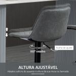 Conjunto de Bancos de Bar Estofados em PU Bancos Altos de Sala de Jantar com Altura Ajustável 46,5x51x86 - 106 cm Cinzento