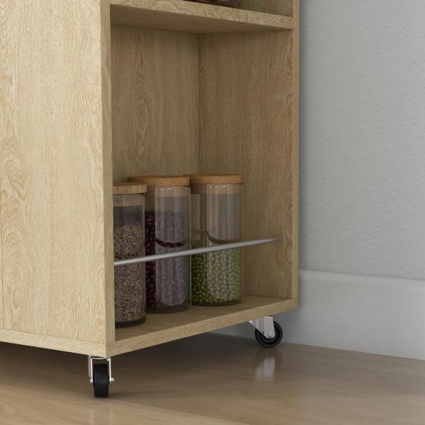 Carrinho de Cozinha com Rodas 2 Portas Prateleira Ajustável Porta - Especiarias para Sala de Jantar 75x40x80,5 cm Madeira