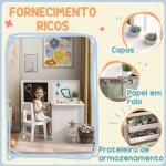 Mesa e Cadeira Infantil Mesa para Crianças com Cadeira Ardósias Dobrável Prateleiras e Rolo de Papel Branco
