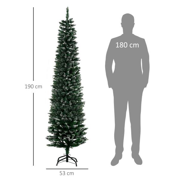 Árvore de Natal Artificial Altura 190 cm com 570 Ramos de PVC Ignífugos Base Dobrável e Suporte Metálico Decoração de Natal Ø53x190 cm Verde