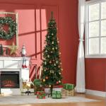 Árvore de Natal Artificial 195 cm Árvore de Natal com 556 Ramos Árvore de Natal Slim com 25 Pinhas Base Dobrável Ø54x195 cm Verde