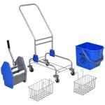 Carro de Limpeza Balde para Esfregona com Escorredor a Pressão Rodas e Cesto de Armazenamento Capacidade 26L 73x45x95 cm Azul