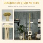Árvore para Gatos do Chão ao Teto 220 - 260cm com Altura Ajustável Plataformas Rede Caverna Poste de Juta 40x40225 - 285cm Bege