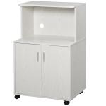 Armário Auxiliar para Micro - ondas Armário de Cozinha Baixo com Armário de 2 Portas e Prateleira Ajustável com Rodas Carga 70 kg 60,4x40,3x97 cm Branco
