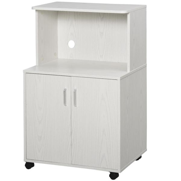 Armário Auxiliar para Micro - ondas Armário de Cozinha Baixo com Armário de 2 Portas e Prateleira Ajustável com Rodas Carga 70 kg 60,4x40,3x97 cm Branco