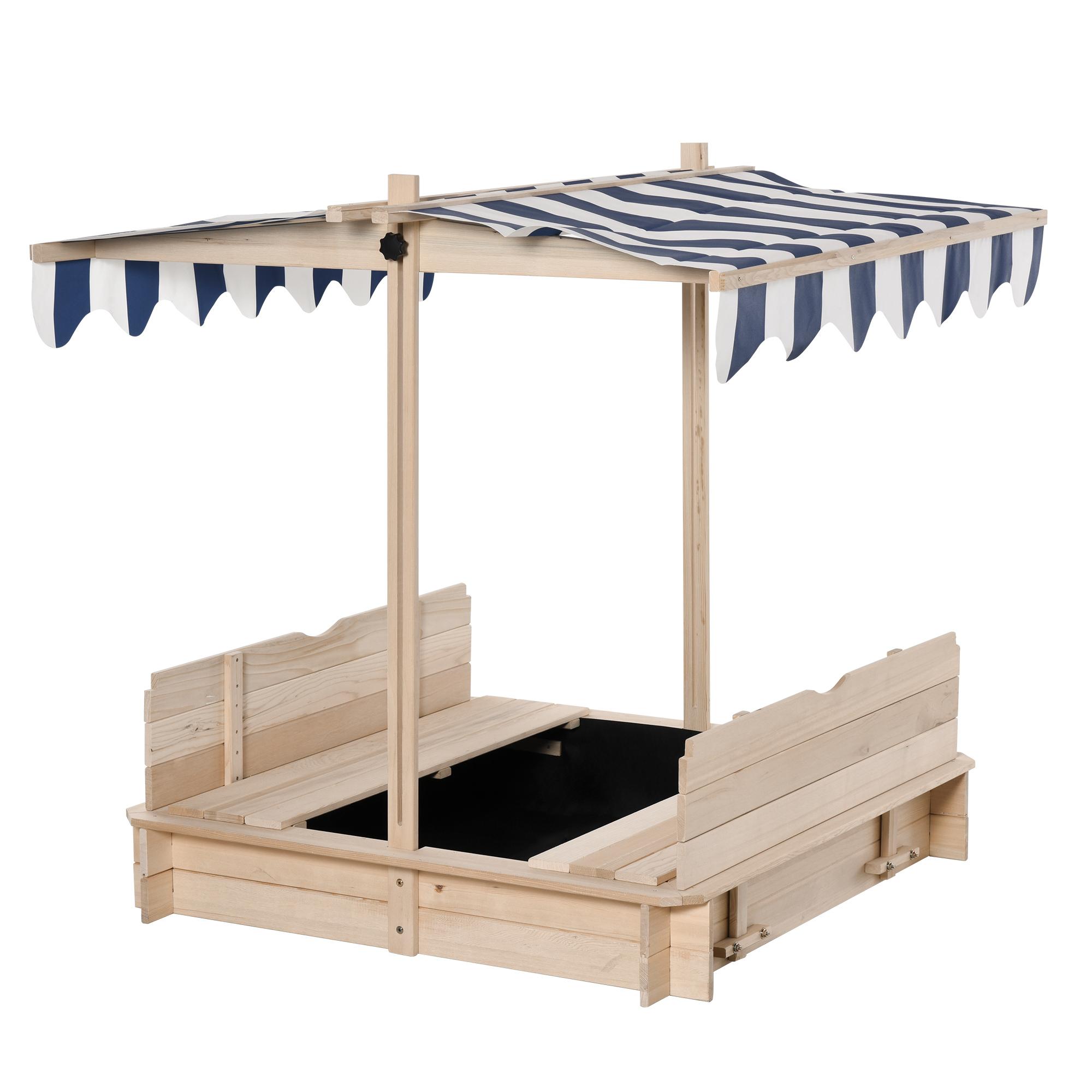 Caixa de Areia de Madeira para Crianças acima de 3 Anos com Banco e Toldo Ajustável Carga 50 kg 106x106x121 cm Madeira
