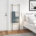 Toalheiro de 4 Níveis Toalheiro Casa de Banho com 4 Barras de Bambu e Estrutura de Aço 49x5,5x167,5 cm Preto e Madeira