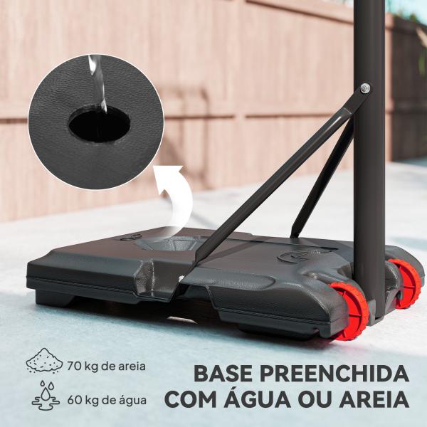 Tabela de Basquetebol com Altura Ajustável 178 - 208 cm Rodas Base Recarregável para Exterior 75x56x210 - 240 cm Vermelho e Preto