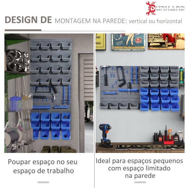 Prateleira de Parede Organizador de Ferramentas Prateleiras de Armazenamento com 28 Caixas ​54x95 cm Cinza e Azul