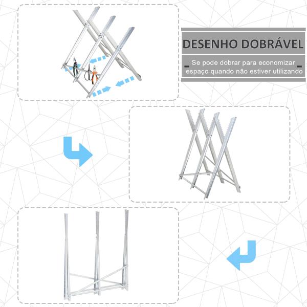 Cavalete para Serrar Dobrável com Altura Ajustável Estrutura Triangular de Metal Suporte para Lenha 83x83x79 cm Prata