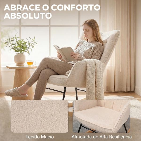 Poltrona Baloiço em Borrego com Oscilação de 40° Pés de Madeira de Faia e Estrutura de Aço 71x98x101 cm Bege