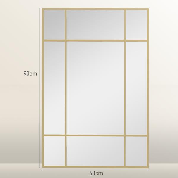 Espelho de Parede Retangular 90x60 cm com Moldura de Metal Espelho Decorativo para Sala Quarto Entrada Dourado