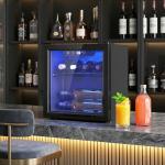 Vinoteca 12 Garrafas, Frigorífico para Vinhos 36 L com Temperatura Ajustável 4 - 16 ℃ Porta de Vidro Duplo Luz LED, Preto
