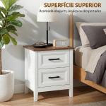 Mesa de Cabeceira Mesa de Cabeceira com 2 Gavetas Estilo Rústico 45x30x50 cm Branco
