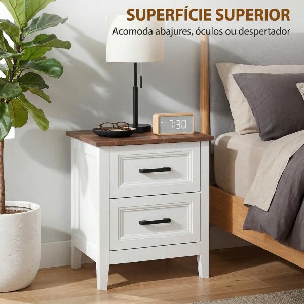 Mesa de Cabeceira Mesa de Cabeceira com 2 Gavetas Estilo Rústico 45x30x50 cm Branco