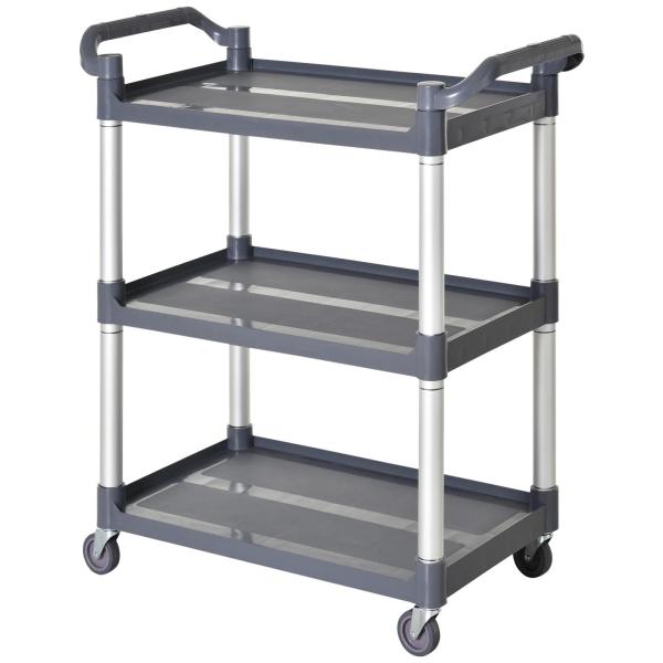 Carrinho Auxiliar com Rodas e 3 Prateleiras Carrinho de Cozinha com Armazenamento Carga 105 kg 88x44x93 cm Cinza
