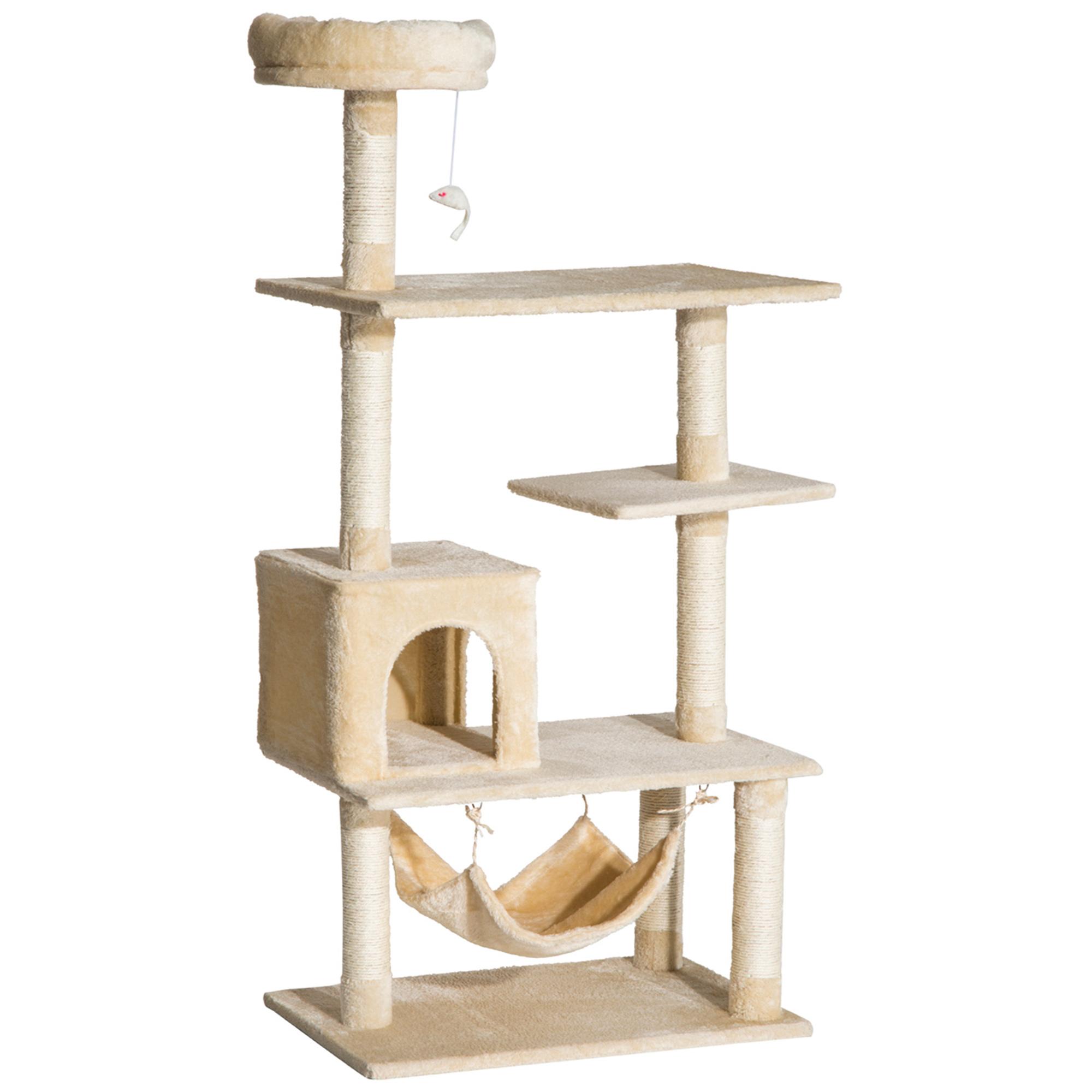 Árvore Arranhador para Gatos com plataformas múltiples Brinquedo suspenso Caverna espaçosa Rede macia Postes de coçar 70x40x152 cm Bege