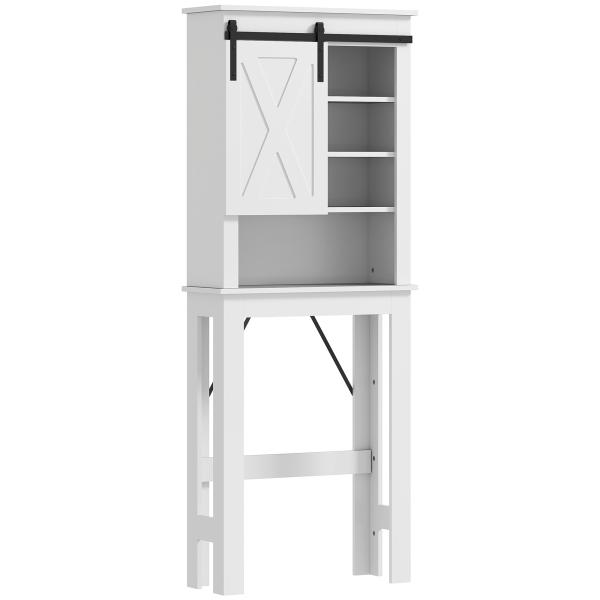 Móvel sobre Sanita com Porta de Correr Estilo Celeiro e 6 Compartimentos Móvel Casa de Banho Rústico 67x25x172 cm Branco