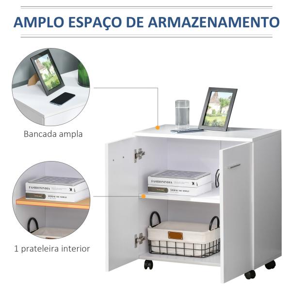 Armário de Armazenamento Moderno Móvel para Armazenamento com Rodas Armário e Prateleiras 60x35x65cm Branco