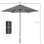 Chapéu de Sol para Terraço Exterior com Cobertura Ventilada e Mastro Desmontável de Alumínio para Jardim e Pátio Cinzento Escuro