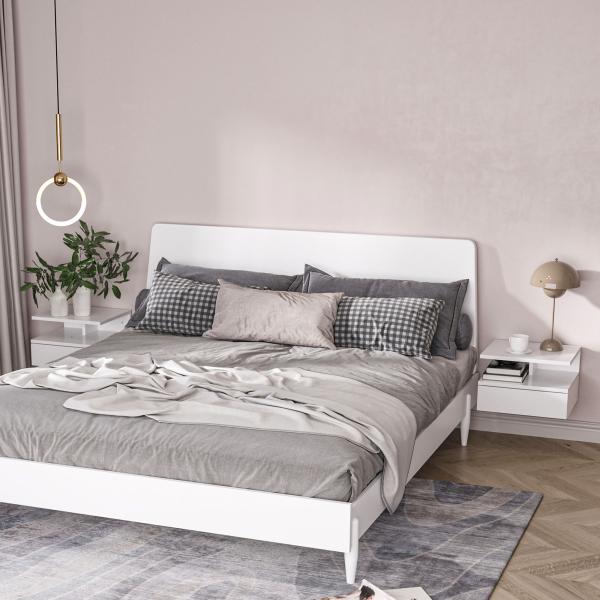 Conjunto de 2 Mesas de Cabeceira Flutuante com 1 Gaveta e Prateleira Aberta Montado na Parede 35x32x22,5 cm Branco