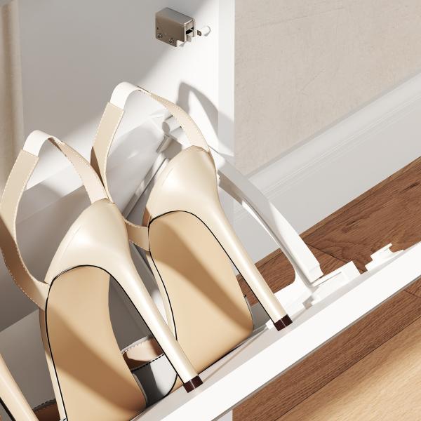 Sapateira Estreita com Espelho para 9 Pares de Sapatos para Corredor Espaços Reduzidos 65x17x114,5 cm Branco