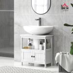 Móvel para Lavatório Pousar com Armário de 2 Portas Estante Aberto e Estante Ajustável Interior 60x30x60 cm Branco