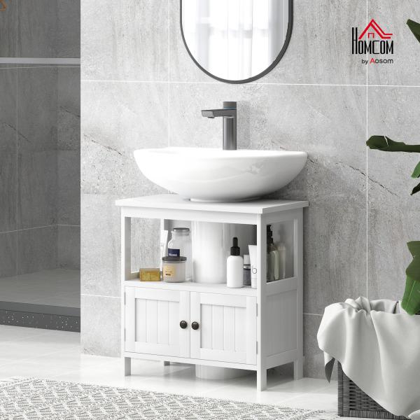Móvel para Lavatório Pousar com Armário de 2 Portas Estante Aberto e Estante Ajustável Interior 60x30x60 cm Branco
