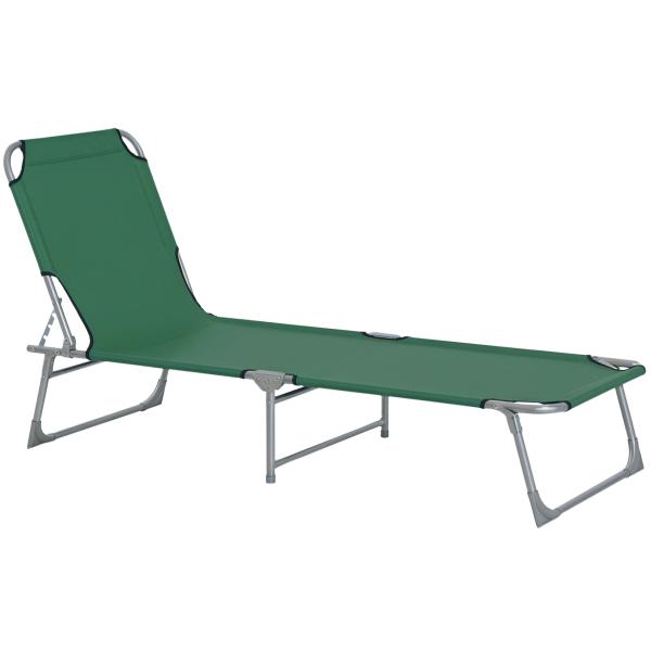 Espreguiçadeira Dobrável e Reclinável em 4 Posições com Estrutura Metálica e Tecido Oxford para Exterior 187x58x28 cm Verde