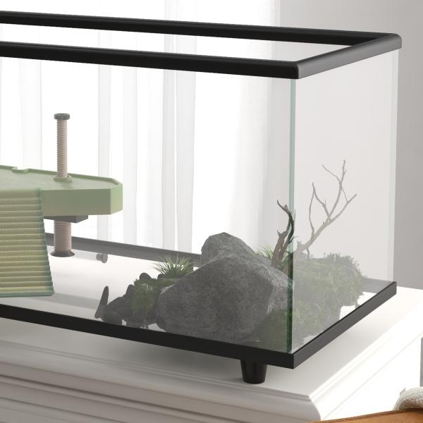 Aquário para Tartarugas 50 L com Plataforma, Rampa e Termómetro 60x30x32 cm Transparente