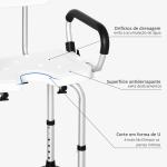 Cadeira para Duche Antiderrapante com Altura Ajustável de 6 Níveis e Apoio para os Braços Regulável 54x52x70 - 82cm Branco