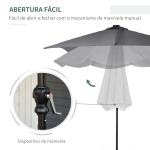 Chapéu de Sol com Luzes LED 268x205x248 cm Chapéu de Sol de Jardim Inclinável até 45° e Abertura a Manivela Cinza Escuro