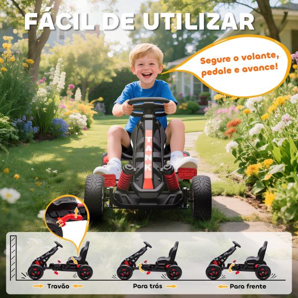 Kart a Pedais para Crianças com Embraiagem Automática Travão e Rodas Antiderrapantes em EVA 100x59x60,5 cm Vermelho