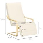 Poltrona Relax com Apoio para os Pés Ajustável Estofada em Tecido com Estrutura de Madeira 66,5x94x100 cm Creme