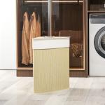 Cesto para Roupa Suja de Bambu de 55L com Tampa e Asa Saco Extraível e Lavável para Casa de Banho Quarto, 35x35x60 cm Creme