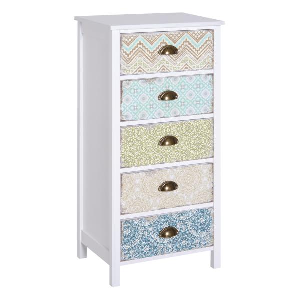 Cómoda de Dormitório Moderna Cómoda de Madeira com 5 Gavetas com Diferentes Padrões Móvel Cómoda 46x34x97,5 cm Multicor