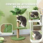 Árvore Arranhadora para Gatos 83 cm com Folhas Artificiais, Poste em Juta, Plataformas em Pelúcia e 2 Brinquedos, Verde