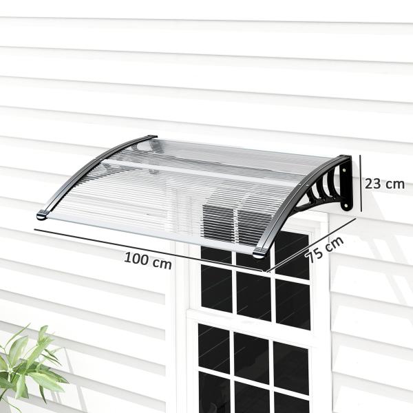 Marquise de Proteção 75x100 cm para Portas e Janelas contra Sol e Chuva com Suporte de Liga de Alumínio Transparente e Preto