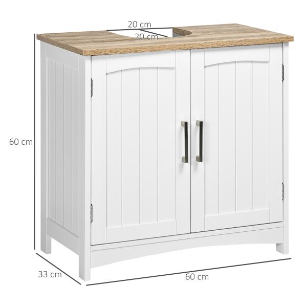 Móvel para Lavatório Pousar Armário para Casa de Banho de Madeira com 2 Portas e Prateleira Interior Ajustável 60x30x60cm Branco