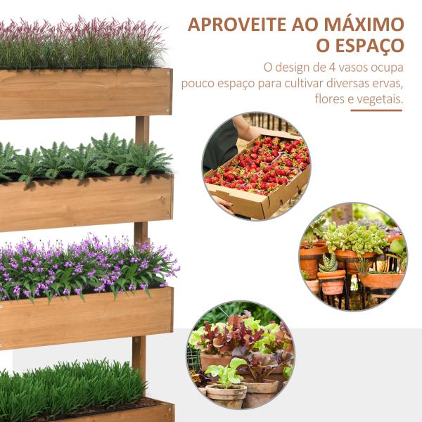 Floreira de Madeira de 4 Níveis com Orifícios de Drenagem e Tecido Não Tecido 80x45x142 cm Madeira