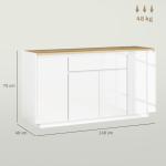 Aparador de Sala de Estar com 4 Portas Gaveta e Prateleiras Ajustáveis 140x40x75 cm Madeira e Branco Brilhante