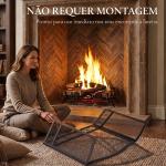 Resguardo Anti - Faíscas para Lareira Dobrável de 3 Painéis em Metal com Design Floral para Casa 107x60 cm Preto